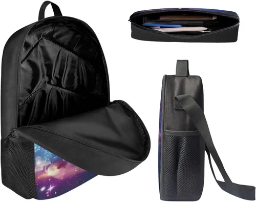 Miniatura 153 de HUGS IDEA Juego de 3 bolsas escolares con aislamiento térmico para el almuerzo, estuche para lápices