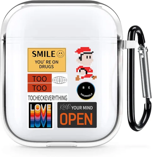 Miniatura 17 de Funda transparente para AirPods de 2ª generación de 1ª generación, diseño de gatito kawaii para mujeres, hombres y niños, funda de carga de TPU