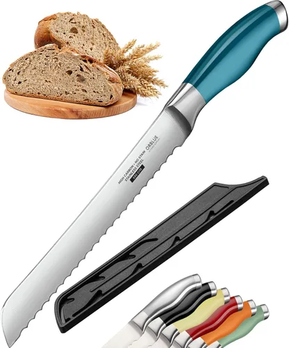 Miniatura 12 de Cuchillo de Pan Dentado Orblue con Borde Ondulado Súper Afilado de Acero Inoxidable Mejorado - Cortador de Pan Ideal para Rebanar Bagels Caseros