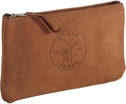 Klein Tools 5139L - Bolsa con cremallera, de piel de grano superior, con cierre de cremallera fuerte, 12-1/2 pulgadas, color marrón