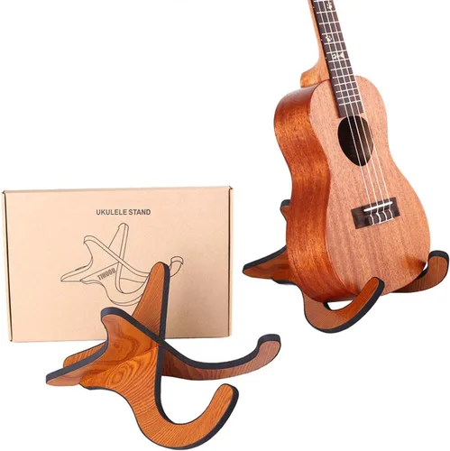 TIHOOD Soporte de madera para ukelele para instrumentos musicales, soporte de madera portátil para guitarra pequeña, violín, banjo (marrón)