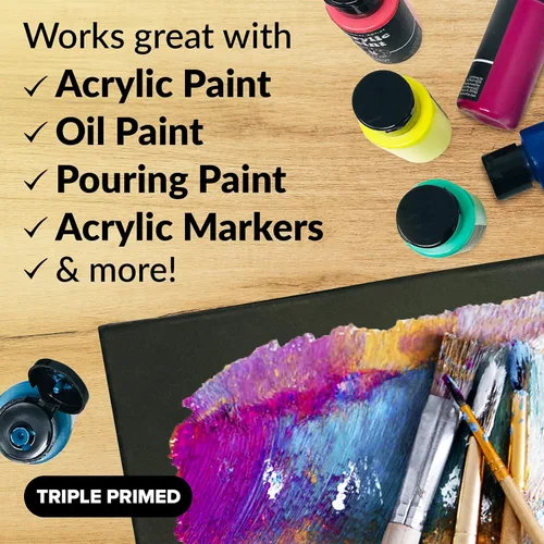Miniatura 2 de Lienzo negro estirado para pintura, paquete de 10 lienzos en blanco de 9 x 12 pulgadas, imprimado con gesso, ideal para óleo, acrílico y arte