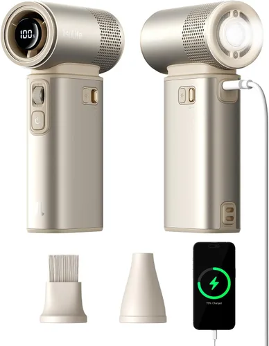 JISULIFE Ventilador de mano portátil Ultra2, 9000 mAh máximo 25 horas, 5 en 1, ventilador turbo de 100 velocidades recargable banco de energía de 18