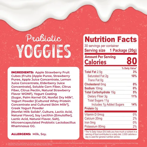 Miniatura 2 de Nature’s Garden Yoggies probióticos con sabor a fresa 21 oz (30 x 0.7 oz) Paquete de 2 - Bocados de fruta cubierta de yogur de fresa, alta en fibra