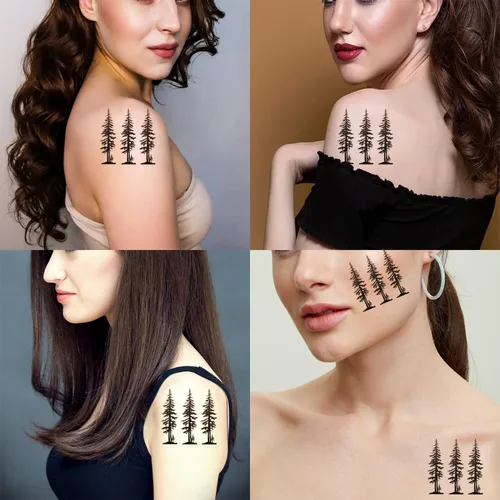 Miniatura 2 de Tatuajes temporales, 6 hojas de silueta de pino de árbol, ciprés, evengreen, cedro, bosque, madera, calcomanías de tatuaje para adultos, niños