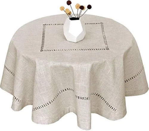 Miniatura 6 de Grelucgo Mantel pequeño de doble dobladillo de color sólido natural para mesa de café, redondo de 36 pulgadas