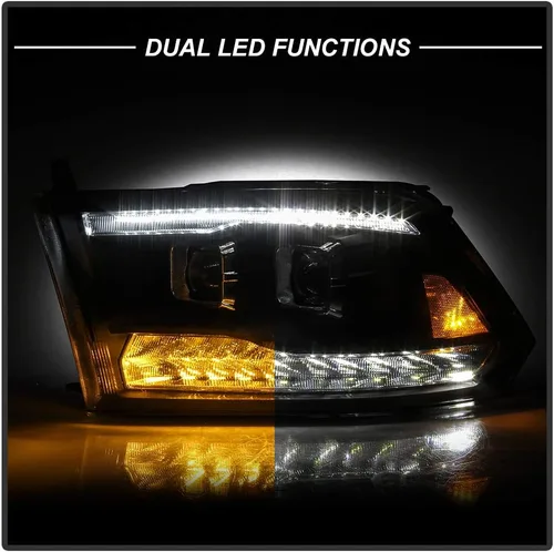 Miniatura 6 de ACANII – Faros delanteros LED negros con señal DRL y doble proyector para Dodge Ram 1500 2500 3500 2009-2018