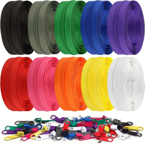 Miniatura 26 de DOITEM 31 yardas, 10 unidades de cremalleras de costura #3, cremalleras de bobina de nailon surtidos para coser con 40 deslizadores de cremallera