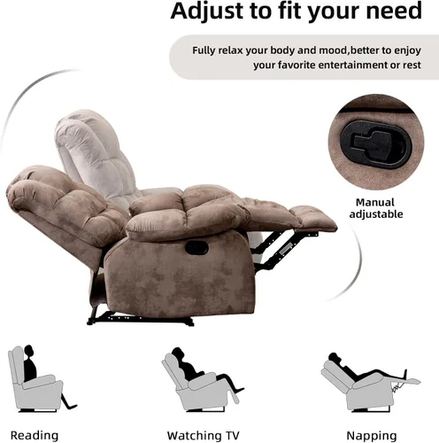 Miniatura 3 de CANMOV Silla reclinable manual, sofá reclinable individual con respaldo y reposabrazos sobrerelleno para sala de estar, muebles de dormitorio