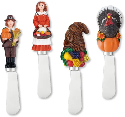 Miniatura 10 de Supreme Housewares Fall Leaves - Esparcidores de queso, asas de resina pintadas a mano con cuchillas de acero inoxidable para untar queso crema