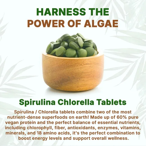 Miniatura 4 de Go Nutra Comprimidos orgánicos de espirulina Chlorella mezcla 50/50 Superalimento denso en nutrientes – Proteína vegana, clorofila, enzimas 500