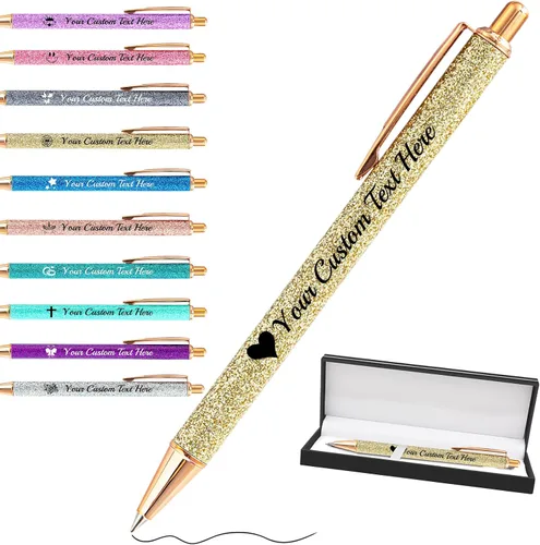 Miniatura 37 de Bolígrafos personalizados con purpurina con nombre a granel, 10 unidades, bolígrafos personalizados con punta de lápiz digital para mujeres y niñas