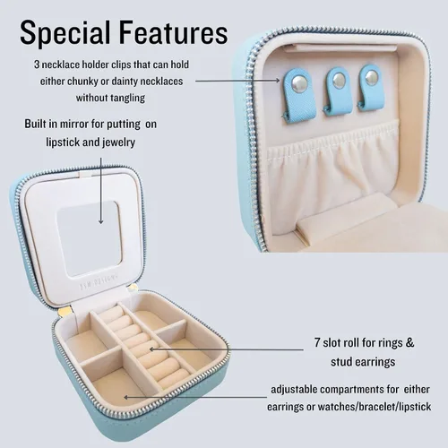 Miniatura 3 de Caja organizadora de joyas de viaje, joyero de viaje, pequeño joyero para mujer, estuche de viaje de joyería, caja organizadora de aretes con espejo