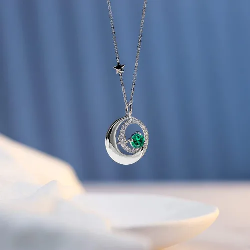 Miniatura 3 de FANCIME Collares de piedra natal para mujer, plata de ley 925, collar con colgante de luna y estrella, joyería fina, cumpleaños, aniversario, día