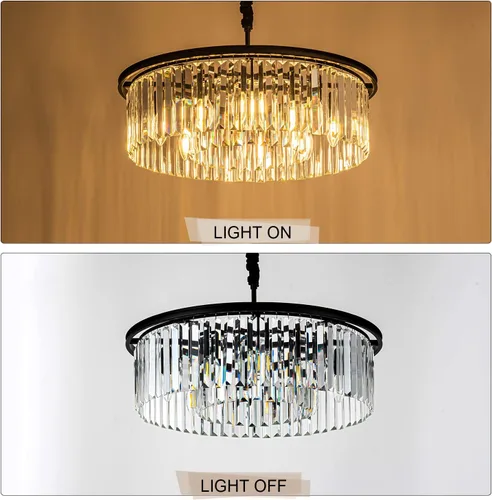 Miniatura 3 de Candelabro de cristal negro de 23 pulgadas, 8 luces, moderno colgante de cristal, lámpara de techo, 2 anillos, candelabros de lujo, para comedor, 2
