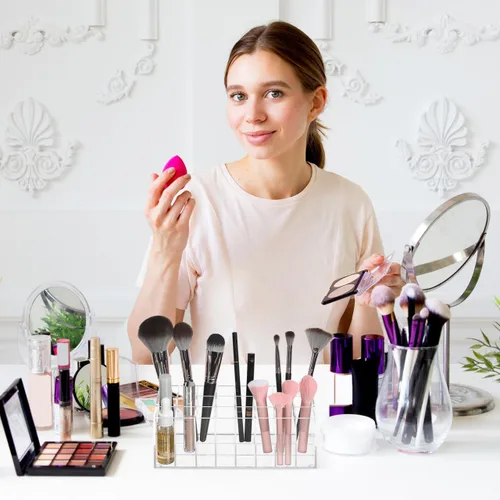 Miniatura 8 de Organizador de lápiz labial, soporte grueso de acrílico transparente de 24 ranuras para tocador, organizador de maquillaje para brillo de labios
