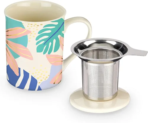 Miniatura 14 de Pinky Up Annette - Taza de té de hojas sueltas, taza de viaje de cerámica con infusor y tapa, para el trabajo, oficina, picnic, campamento, fiesta