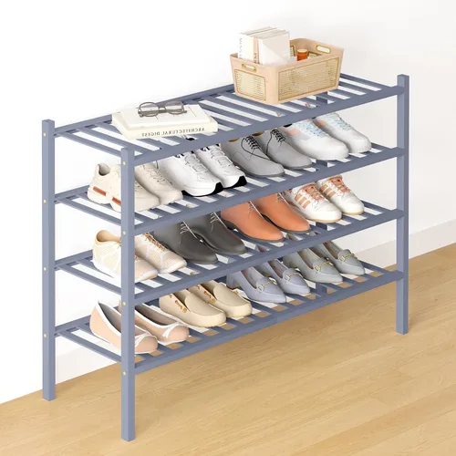 Miniatura 76 de Smiry Zapatero de bambú para clóset, organizador de zapatos apilable de 4 niveles largo de madera, estante de almacenamiento de zapatos Negro