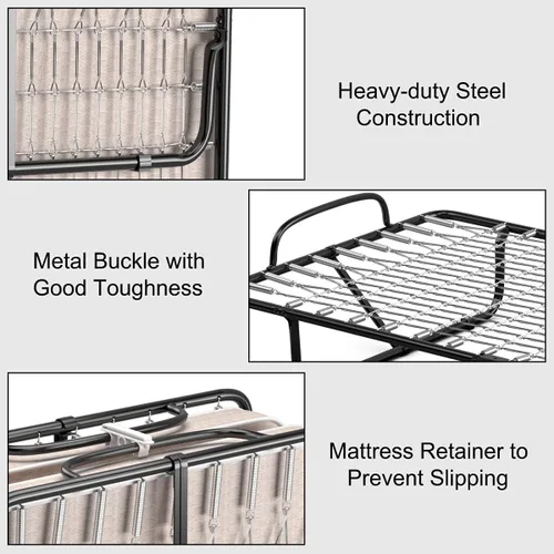 Miniatura 5 de HAPPYGRILL Cama enrollable, cama plegable con colchón de espuma viscoelástica de 5 pulgadas, marco de acero resistente, 4 ruedas universales, cama