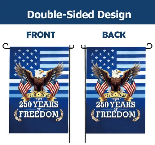 Miniatura 3 de Bandera de jardín con el 250 aniversario de Estados Unidos, diseño de águila patriótica de doble cara con banderas estadounidenses, pancarta