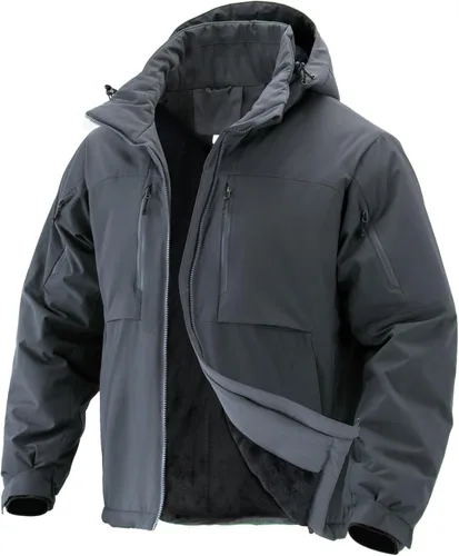 Miniatura 7 de Men's Winter Insulated Coat Warm Water Resistant Skiing Parka Jacket Fleece Lined Detachable Hood 7 Pockets Work Coat