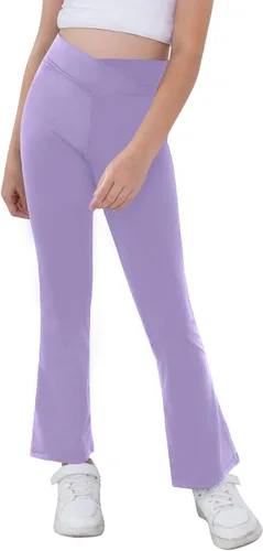 Miniatura 28 de Pantalones de yoga para niñas, cintura cruzada, pierna ancha, pantalones acampanados de entrenamiento de cintura alta