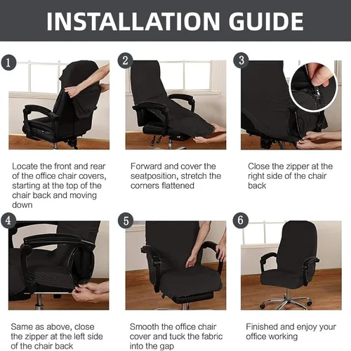 Miniatura 8 de Funda de terciopelo afelpado para silla de escritorio de oficina, a prueba de gatos, elástico extensible y cómodo protector para silla de oficina