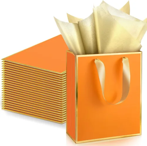 Miniatura 20 de Yeaqee Paquete de 24 bolsas de regalo de papel metálico con asa y papel de seda de 9 x 7 x 3.1 pulgadas, bolsas de favor de bienvenida con papel