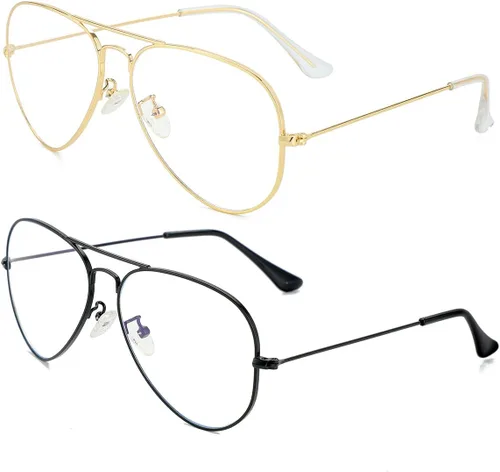Miniatura 10 de JOVAKIT Lentes de aviador transparentes para mujeres y hombres, lentes sin receta, lentes de bloqueo de luz azul, marco de metal