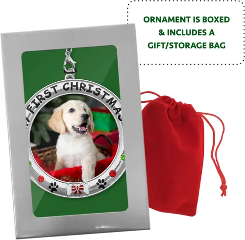 Miniatura 9 de My First Christmas - Adorno personalizado para foto de perro – 2025 con fecha – Adorno personalizado para cachorro – Joyas, dije de hueso fechado
