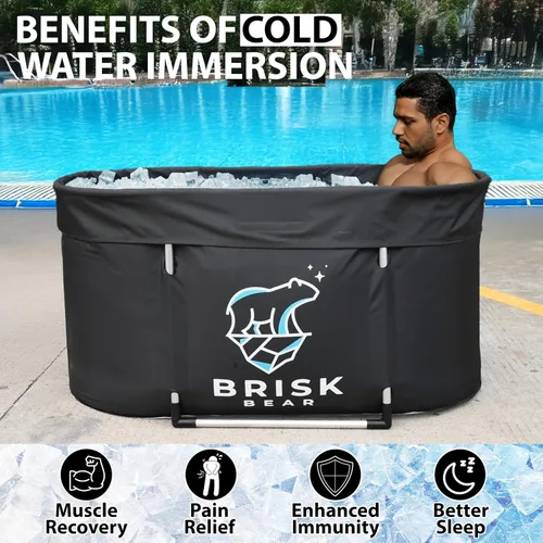 Miniatura 6 de Tina de baño de hielo oval XL para atletas con cubierta de Brisk Bear - Tina de inmersión fría extra grande para recuperación - Tina de inmersión