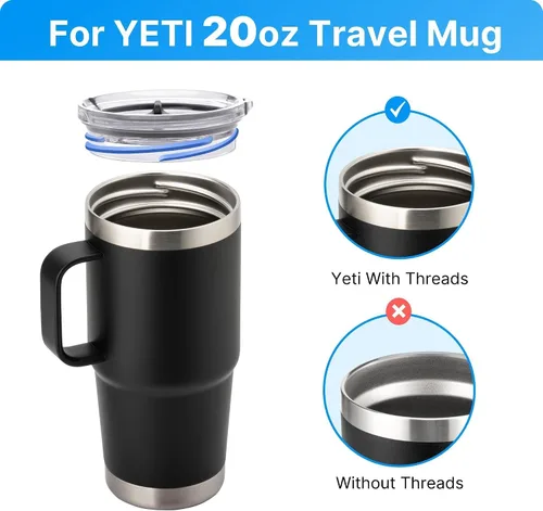 Miniatura 6 de Tapa superior de rosca de repuesto de 20 onzas para taza YETI TraveI con hilos solamente, tapa resistente a derrames para taza de viaje con rosca