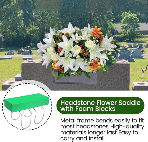 Miniatura 5 de GRPFS Paquete de 3 sillas de cementerio para lápidas galvanizadas de 12 pulgadas con bloques de espuma de flores, lápidas de cementerio para tumbas