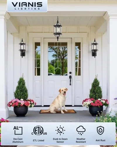 Miniatura 5 de VIANIS Luces colgantes grandes de 20 pulgadas para exteriores del atardecer al amanecer, luz colgante exterior negra, luces de techo exteriores