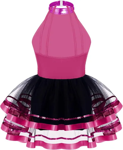 Miniatura 2 de CHICTRY Vestido tutú de ballet con lentejuelas brillantes para niñas y niñas, moderno disfraz de baile latino de jazz