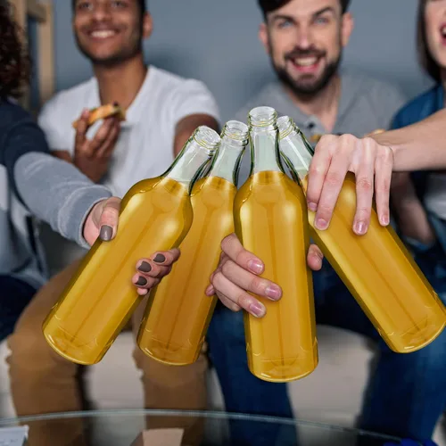 Miniatura 6 de Yinder 24 botellas de plástico de cuello largo con vertedor de 25 onzas, botellas vacías de licor de vino transparente para verter con 24 vertedores