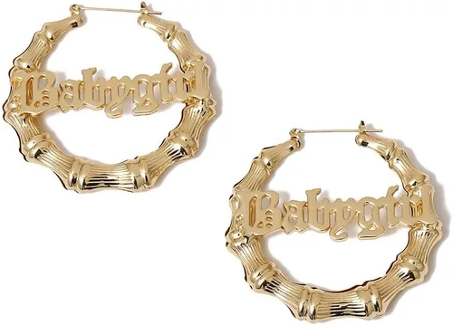 Miniatura 8 de Aretes de aro de bambú para mujer, de acero inoxidable, estilo de letra inglesa, estilo de los años 8090, accesorio para disfraz, conjunto de joyas