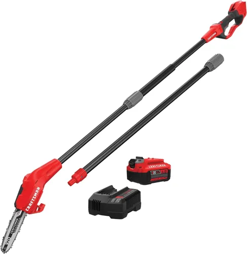 CRAFTSMAN V20 Sierra de poste inalámbrica, 14 pies, batería y cargador incluidos, sierras de poste para podar árboles, hasta 325 cortes por carga,