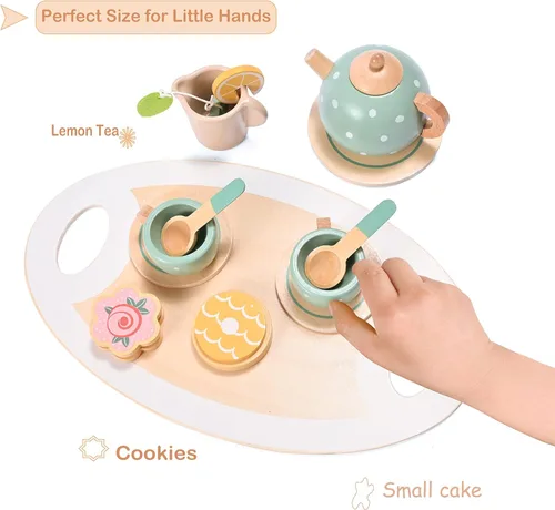 Miniatura 2 de 15 piezas de juego de té de madera para niñas pequeñas, MONT PLEASANT juguetes de madera, juego de té para niños pequeños, accesorios de cocina