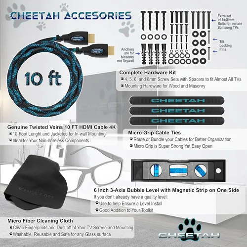 Miniatura 6 de Cheetah - Soporte de pared para TV inclinable para televisores de 32 a 86 pulgadas, hasta 74.8 kg, VESA máximo de 600 x 400 mm, con cable HDMI
