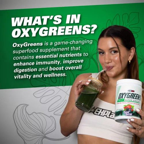 Miniatura 2 de EHP Labs OxyGreens Super Greens Powder - Superalimento de espirulina y clorella, jugo verde en polvo y suplementos de verduras con fibra prebiótica