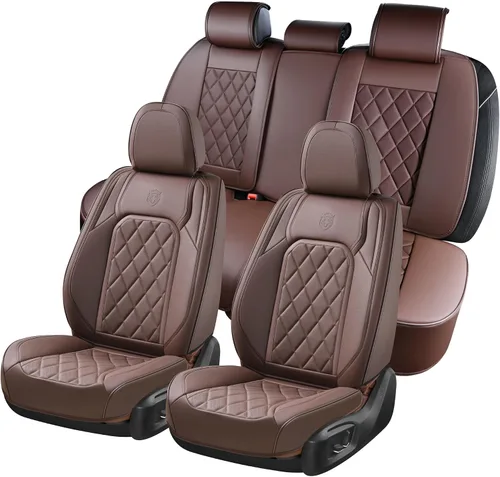 Miniatura 24 de Coverado Fundas de Asientos Delanteros, Funda de Asiento de Cuero Sintético de Lujo Impermeable, Protector de Asiento de Coche Beige, Funda