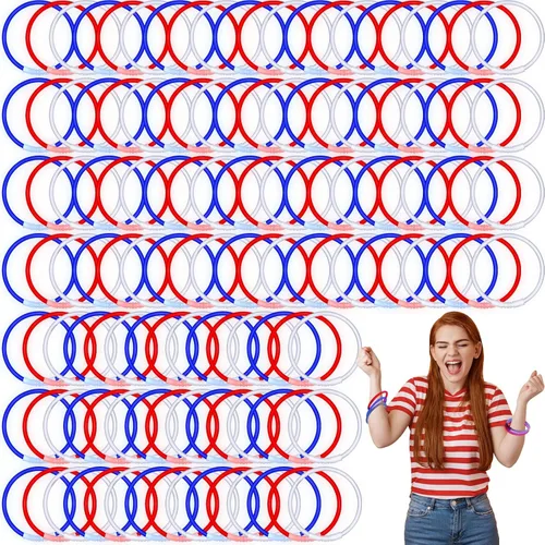 Honoson 200 barras de brillo patrióticas de 8 pulgadas, 4 de julio, color rojo, blanco y azul, a granel con conectores para el Día de los Caídos,