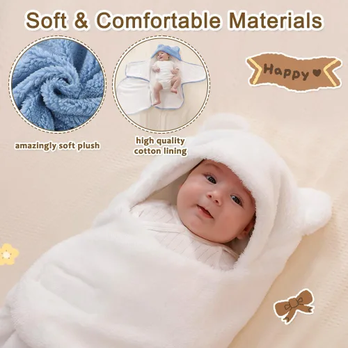 Miniatura 8 de AiWMGL Manta de Forro Polar para Bebé de Invierno 0-3 Meses Niños Niñas Envoltura Ajustable para Recién Nacido Suave y Cálida Saco de Dormir de Felpa