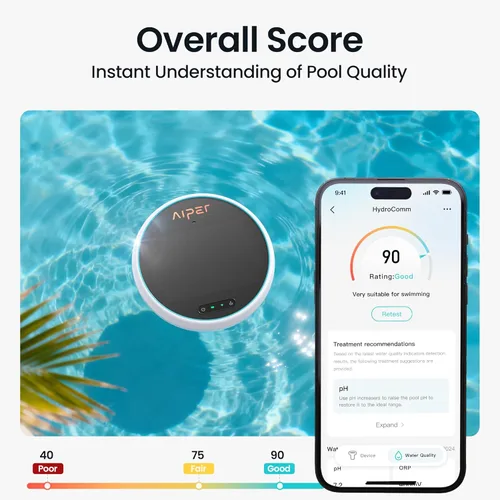 Miniatura 6 de AIPER HydroComm - Monitor inteligente de piscina, prueba automática de agua 24/7 para piscinas, jacuzzis y spas, probador digital preciso 5 en 1