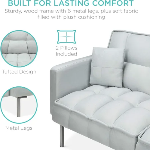 Miniatura 7 de Best Choice Products Sofá futón convertible de tela de lino con respaldo dividido para sala de estar, apartamento, habitación adicional, invitados