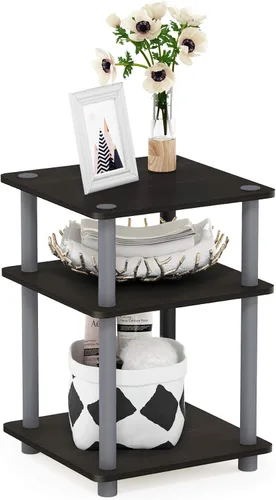 Miniatura 7 de Furinno Turn-N-Tube Mesa auxiliar, mesa auxiliar moderna cuadrada de 3 niveles con estante abierto, mesita de noche, mesa de noche, fácil montaje