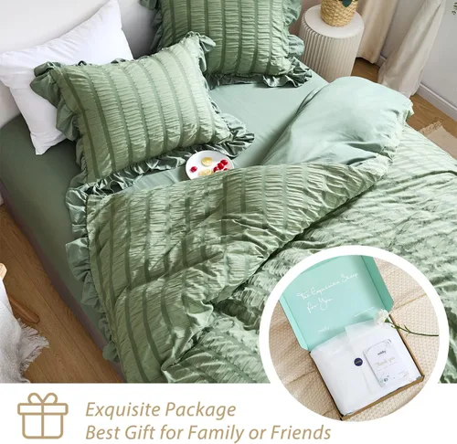 Miniatura 7 de MILDLY Funda de edredón con volantes tamaño King – Juego de ropa de cama de sirsaca con volantes bohemios y elegantes de 3 piezas, 100% microfibra