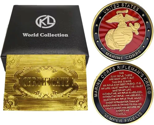 US Marine Corps Challenge-Coins - Juego de vitrina y soporte con broche de banderas estadounidenses, los mejores regalos militares del Cuerpo de