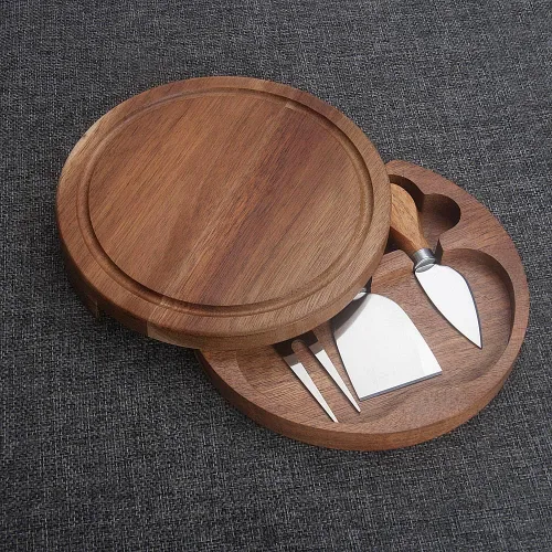 Miniatura 6 de Tabla redonda de madera de acacia para servir queso y juego de 3 herramientas de queso, 7.5 pulgadas de diámetro, ideal para bodas, cumpleaños